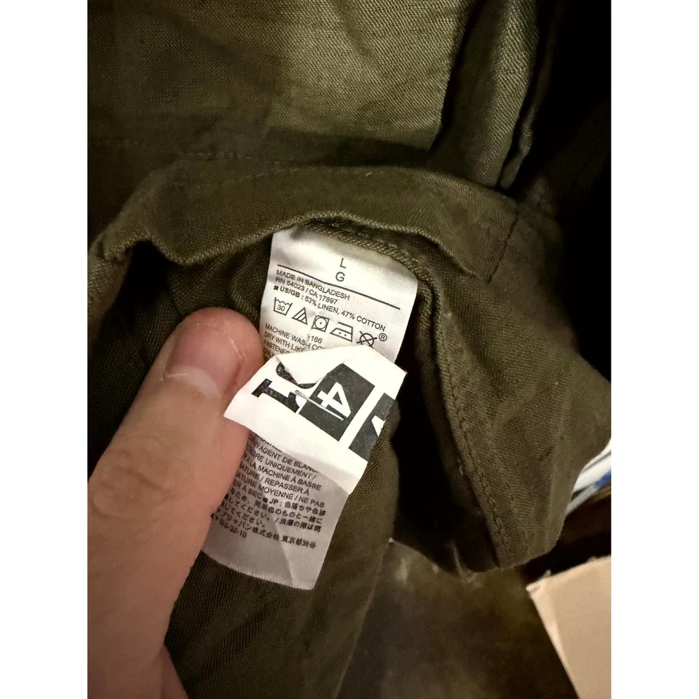 Banana Republic Field Jacket Mens Large Olive Green Linen Cotton Utility Coat